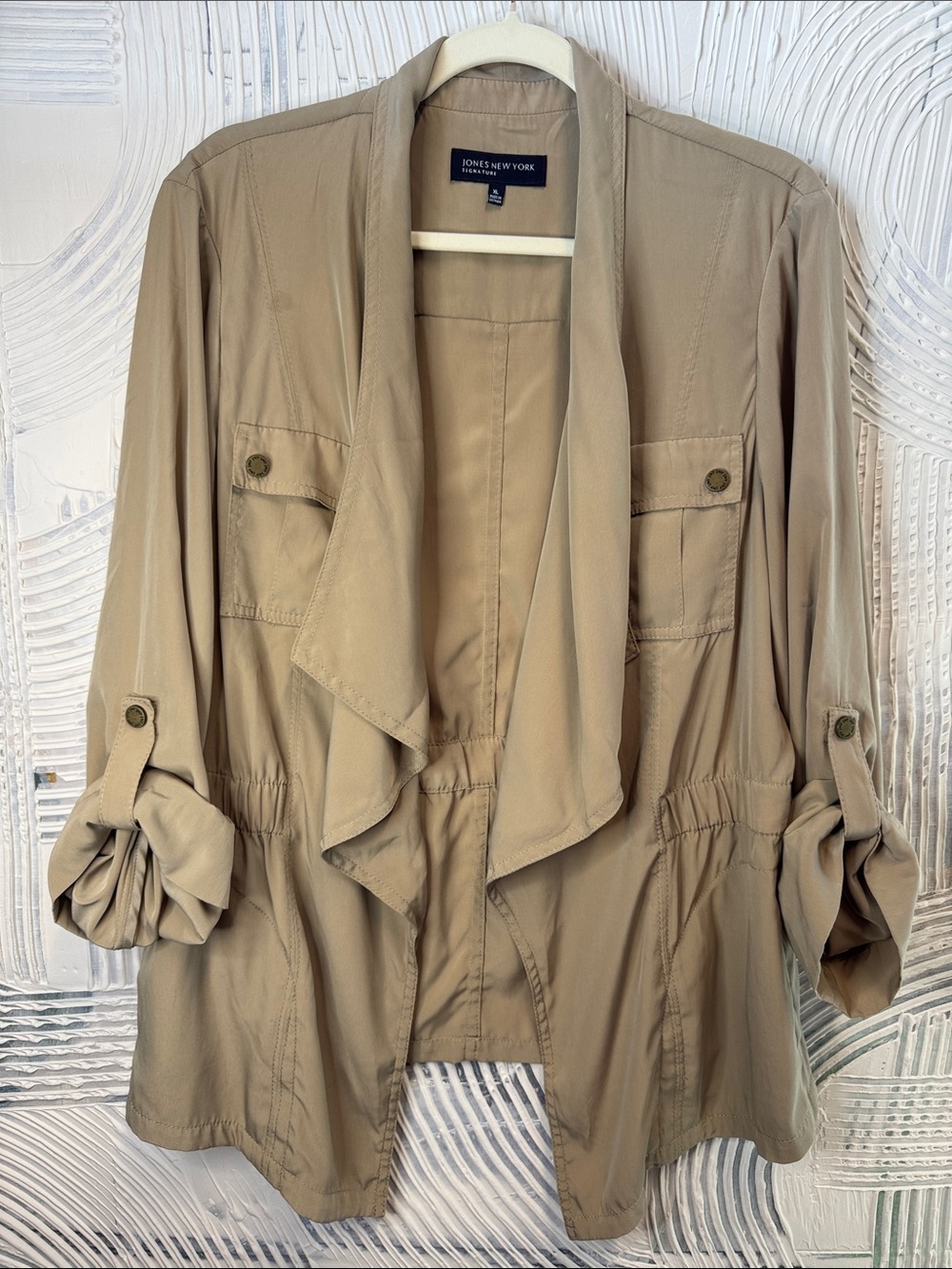 Jones New York Light Tan Draped Utility Jacket N0694